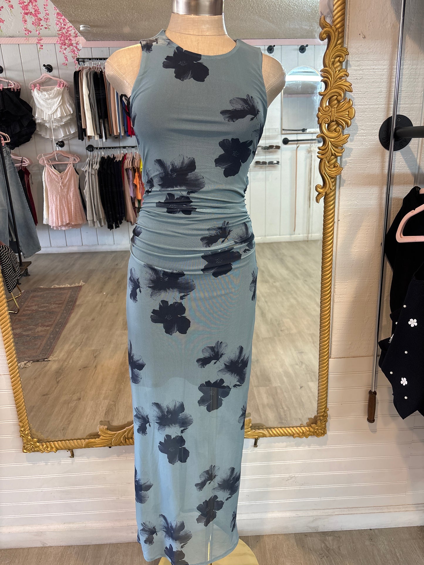 Midnight bloom maxi dress